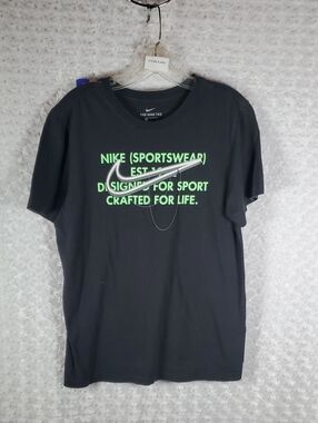 Nike Black Short Sleeve Tee with Neon Green Graphic Swoosh Size S